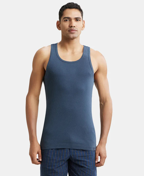 Super Combed Cotton Rib Round Neck with Racer Back Gym Vest - Deep Olive