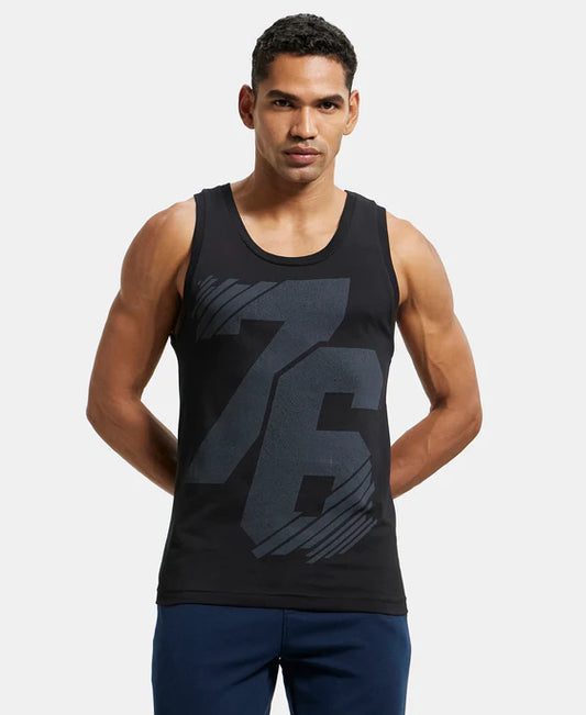 Super Combed Cotton Rich Graphic Printed Tank Top - Pacific Green