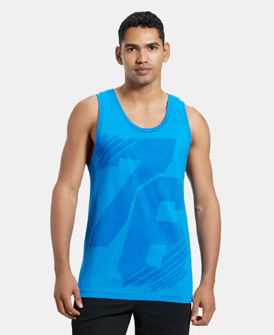 Super Combed Cotton Rich Graphic Printed Tank Top - Pacific Green
