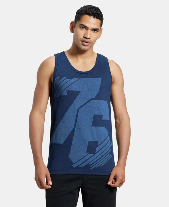 Super Combed Cotton Rich Graphic Printed Tank Top - Pacific Green