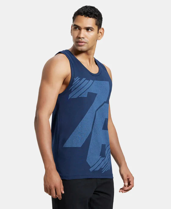Super Combed Cotton Rich Graphic Printed Tank Top - Pacific Green