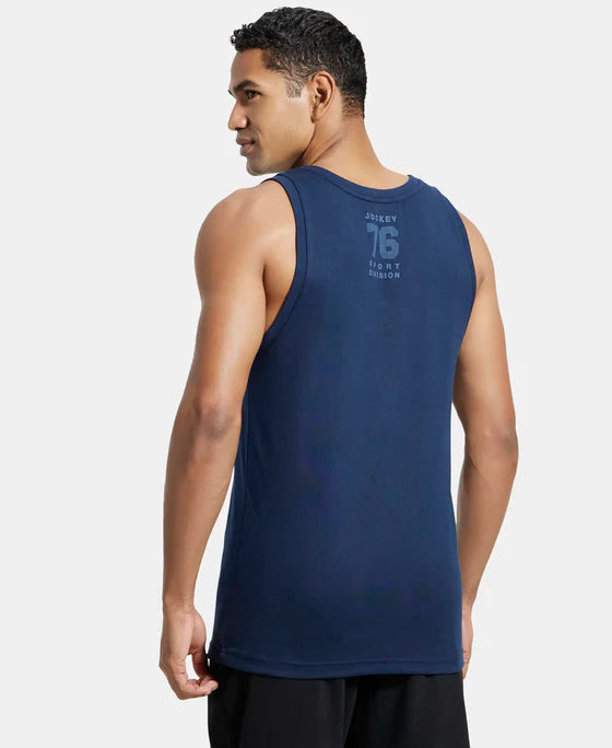 Super Combed Cotton Rich Graphic Printed Tank Top - Pacific Green