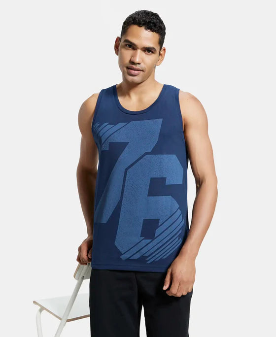Super Combed Cotton Rich Graphic Printed Tank Top - Pacific Green
