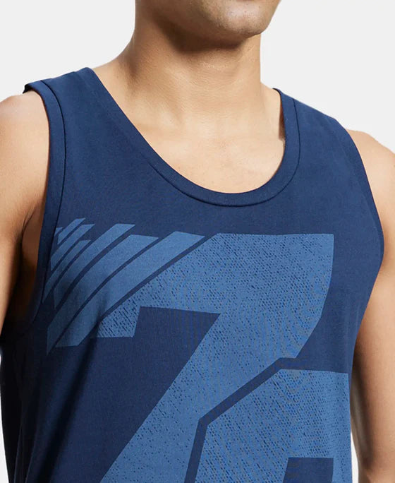 Super Combed Cotton Rich Graphic Printed Tank Top - Pacific Green