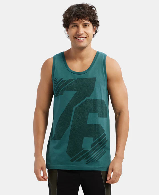 Super Combed Cotton Rich Graphic Printed Tank Top - Pacific Green