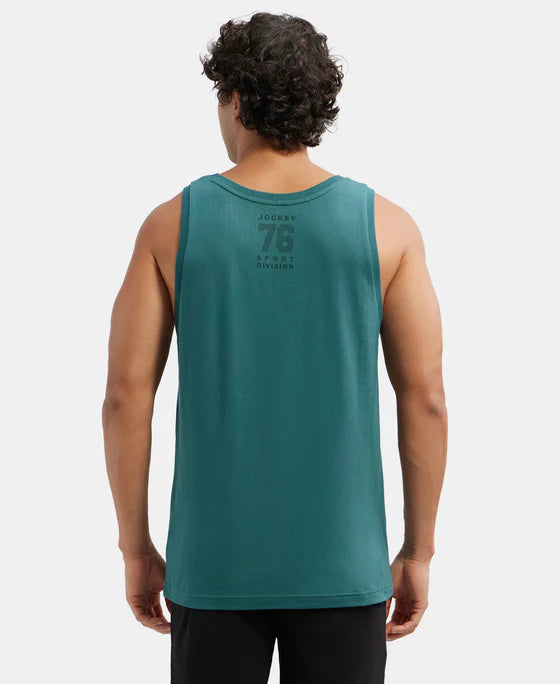 Super Combed Cotton Rich Graphic Printed Tank Top - Pacific Green