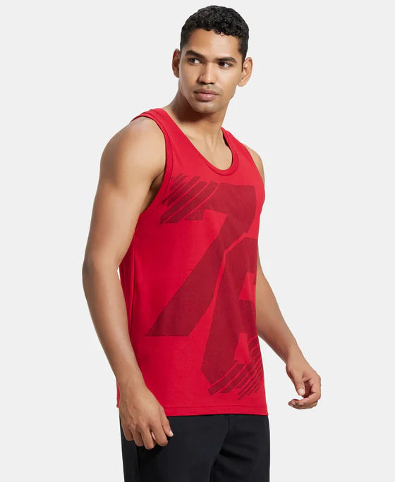 Super Combed Cotton Rich Graphic Printed Tank Top - Pacific Green