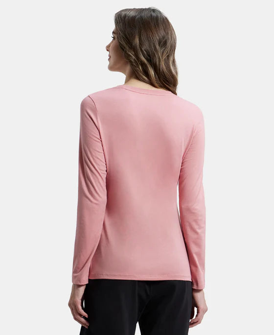 Super Combed Cotton Rich Relaxed Fit Solid Round Neck Full Sleeve T-Shirt - Rhubarb