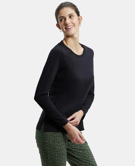 Super Combed Cotton Rich Relaxed Fit Solid Round Neck Full Sleeve T-Shirt - Rhubarb