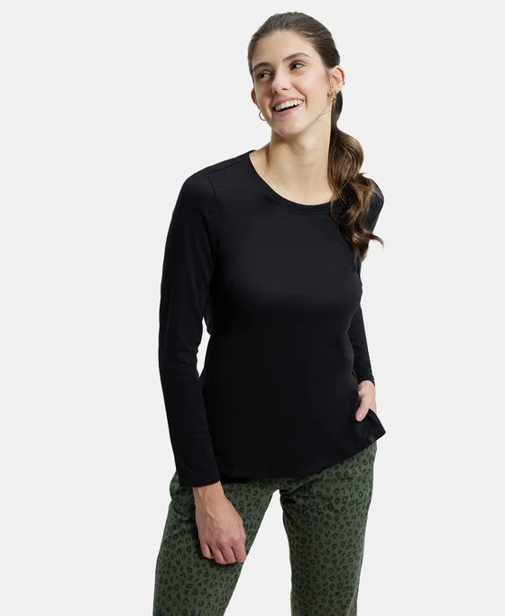 Super Combed Cotton Rich Relaxed Fit Solid Round Neck Full Sleeve T-Shirt - Rhubarb