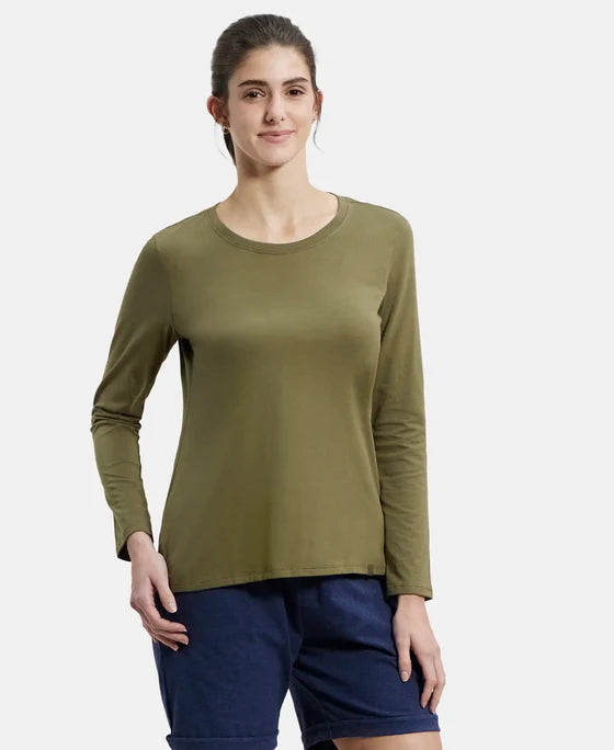 Super Combed Cotton Rich Relaxed Fit Solid Round Neck Full Sleeve T-Shirt - Rhubarb