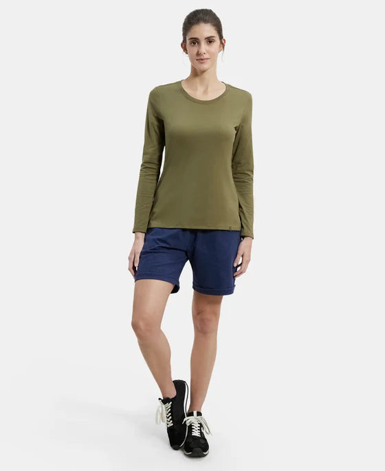 Super Combed Cotton Rich Relaxed Fit Solid Round Neck Full Sleeve T-Shirt - Rhubarb