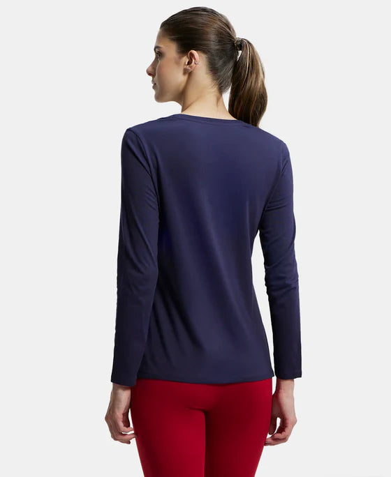 Super Combed Cotton Rich Relaxed Fit Solid Round Neck Full Sleeve T-Shirt - Rhubarb