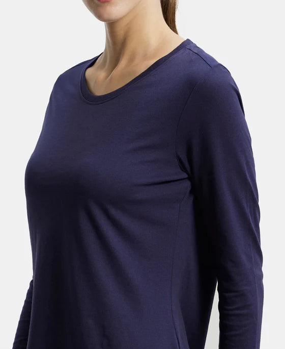 Super Combed Cotton Rich Relaxed Fit Solid Round Neck Full Sleeve T-Shirt - Rhubarb