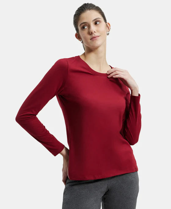 Super Combed Cotton Rich Relaxed Fit Solid Round Neck Full Sleeve T-Shirt - Rhubarb