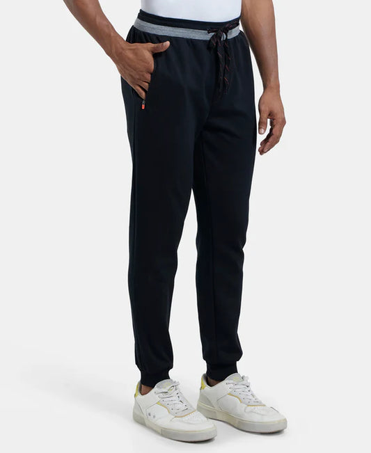 Super Combed Cotton Rich Pique Slim Fit Jogger with Zipper Pockets - Navy