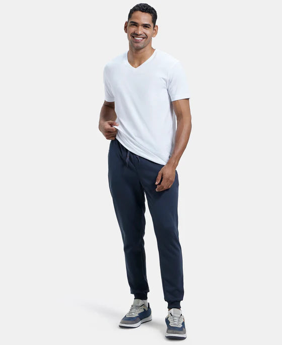 Super Combed Cotton Rich Pique Slim Fit Jogger with Zipper Pockets - Navy