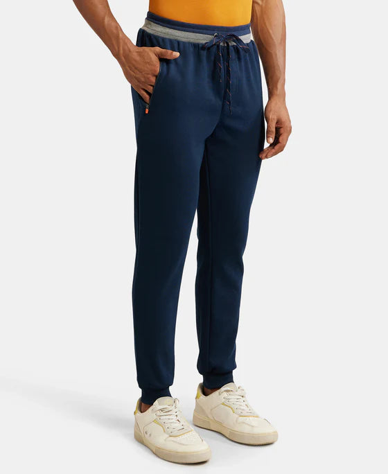 Super Combed Cotton Rich Pique Slim Fit Jogger with Zipper Pockets - Navy