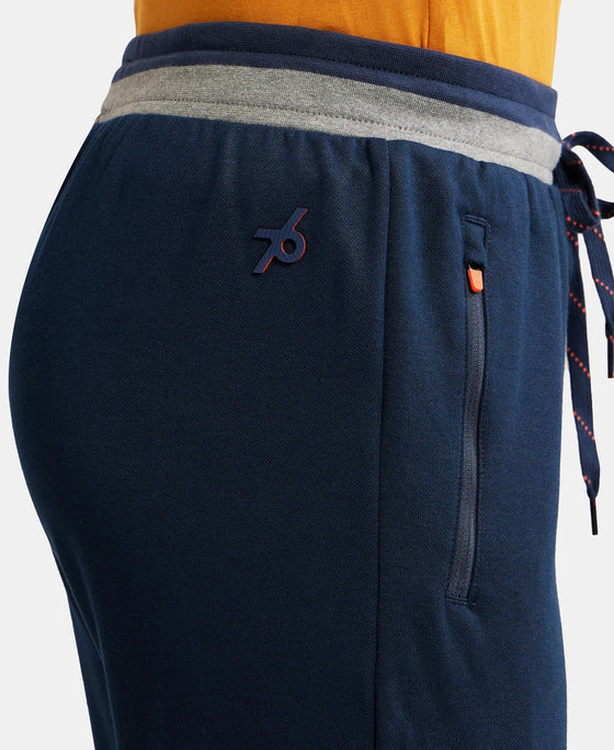 Super Combed Cotton Rich Pique Slim Fit Jogger with Zipper Pockets - Navy