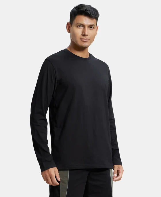 Super Combed Cotton Rich Solid Round Neck Full Sleeve T-Shirt - Black Olive