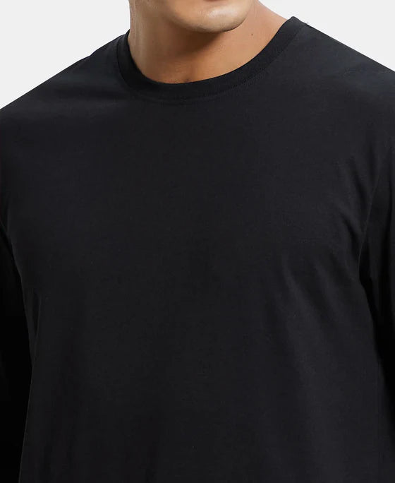 Super Combed Cotton Rich Solid Round Neck Full Sleeve T-Shirt - Black Olive