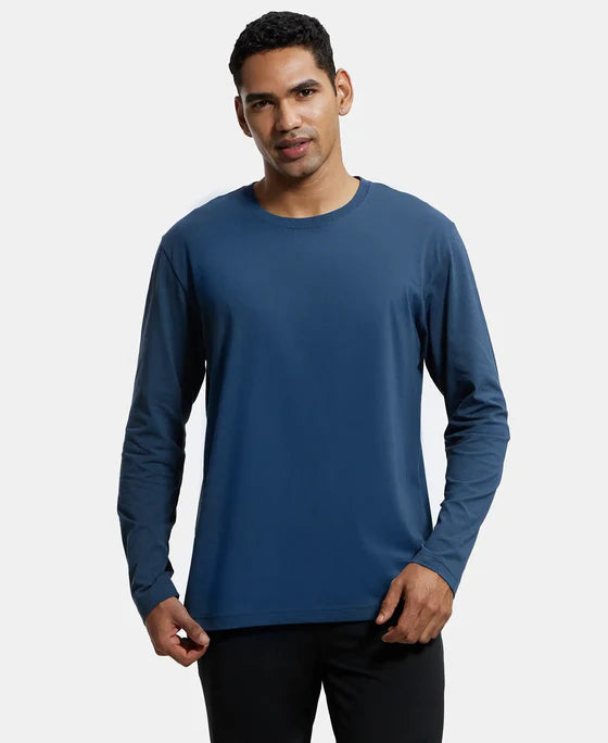 Super Combed Cotton Rich Solid Round Neck Full Sleeve T-Shirt - Black Olive