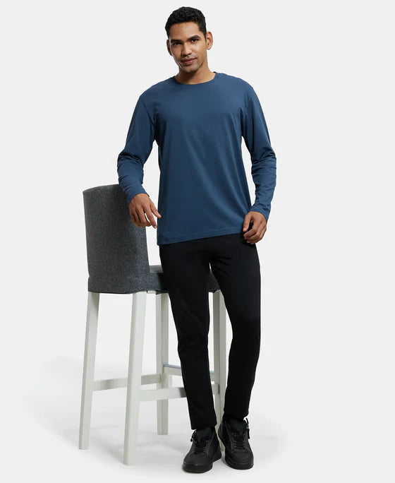 Super Combed Cotton Rich Solid Round Neck Full Sleeve T-Shirt - Black Olive