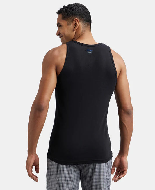Super Combed Cotton Rib Round Neck Sleeveless Vest - Grey Melange & Teal Green