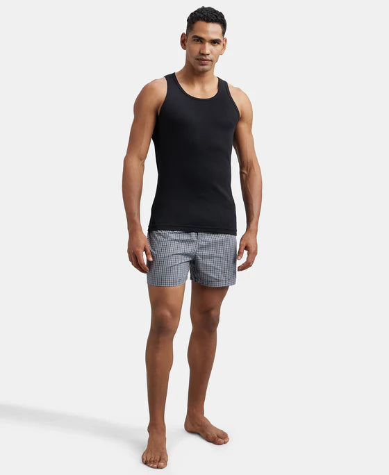 Super Combed Cotton Rib Round Neck Sleeveless Vest - Grey Melange & Teal Green