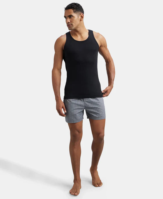 Super Combed Cotton Rib Round Neck Sleeveless Vest - Grey Melange & Teal Green