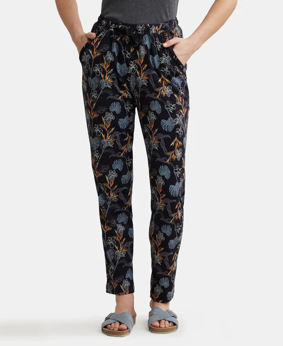 Micro Modal Cotton Relaxed Fit Printed Pyjama with Side Pockets - Peach Blossom Assorted Prints