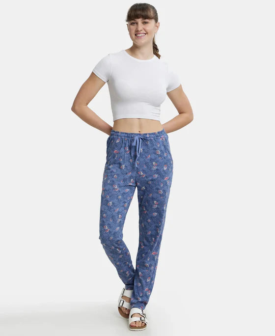 Micro Modal Cotton Relaxed Fit Printed Pyjama with Side Pockets - Peach Blossom Assorted Prints