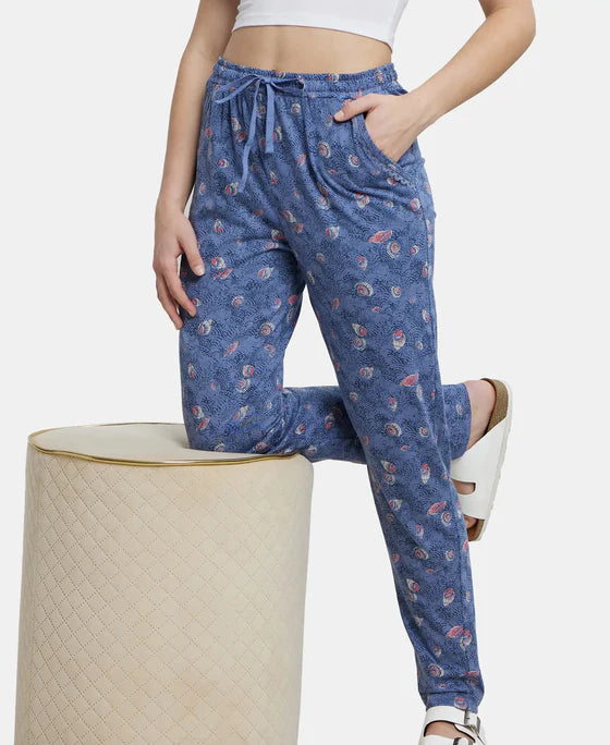 Micro Modal Cotton Relaxed Fit Printed Pyjama with Side Pockets - Peach Blossom Assorted Prints