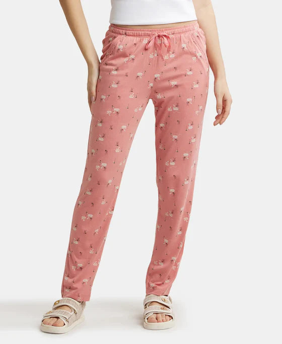 Micro Modal Cotton Relaxed Fit Printed Pyjama with Side Pockets - Peach Blossom Assorted Prints