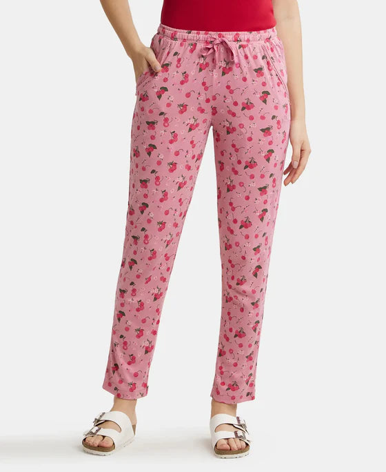 Micro Modal Cotton Relaxed Fit Printed Pyjama with Side Pockets - Peach Blossom Assorted Prints