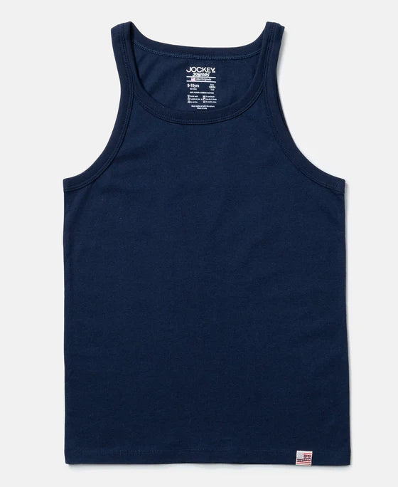 Super Combed Cotton Printed Round Neck Sleeveless Vest - Feldspar & Navy (Pack of 2)