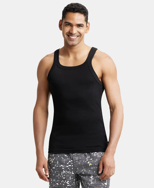 Super Combed Cotton Rib Square Neck Gym Vest - Mid Grey Melange