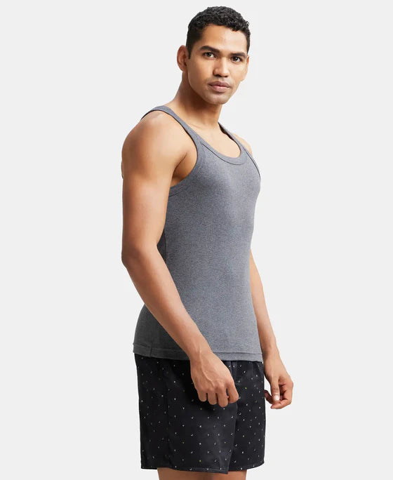 Super Combed Cotton Rib Square Neck Gym Vest - Mid Grey Melange