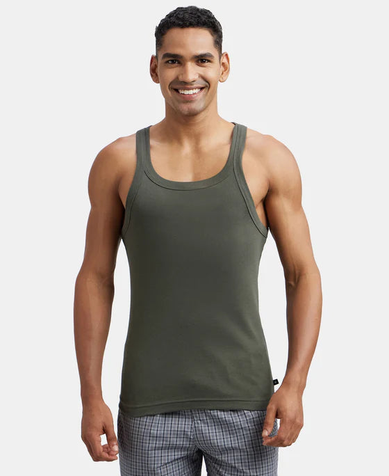 Super Combed Cotton Rib Square Neck Gym Vest - Mid Grey Melange