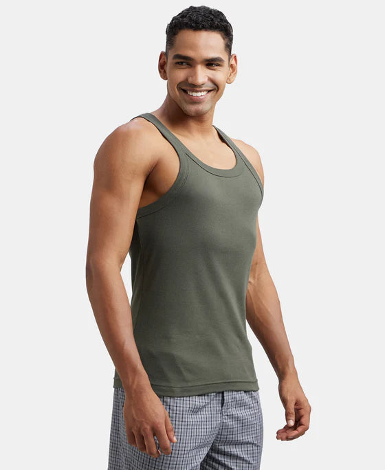 Super Combed Cotton Rib Square Neck Gym Vest - Mid Grey Melange