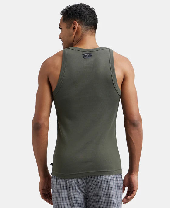 Super Combed Cotton Rib Square Neck Gym Vest - Mid Grey Melange
