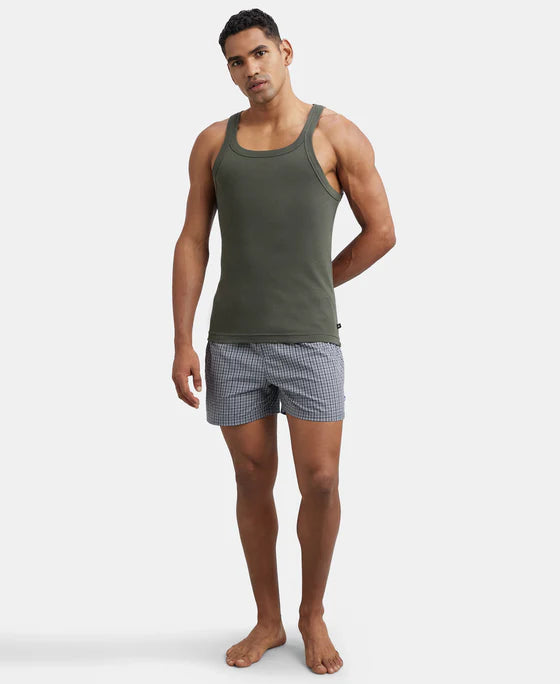 Super Combed Cotton Rib Square Neck Gym Vest - Mid Grey Melange