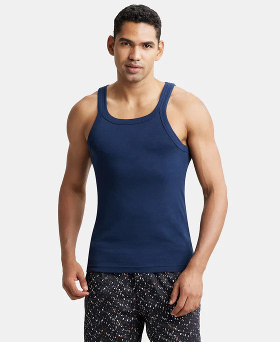 Super Combed Cotton Rib Square Neck Gym Vest - Mid Grey Melange