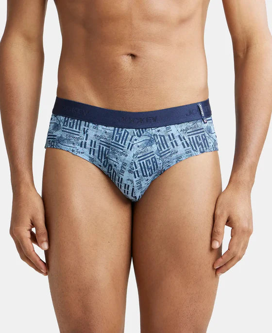 Super Combed Cotton Printed Brief with Ultrasoft Waistband - Seaport Teal