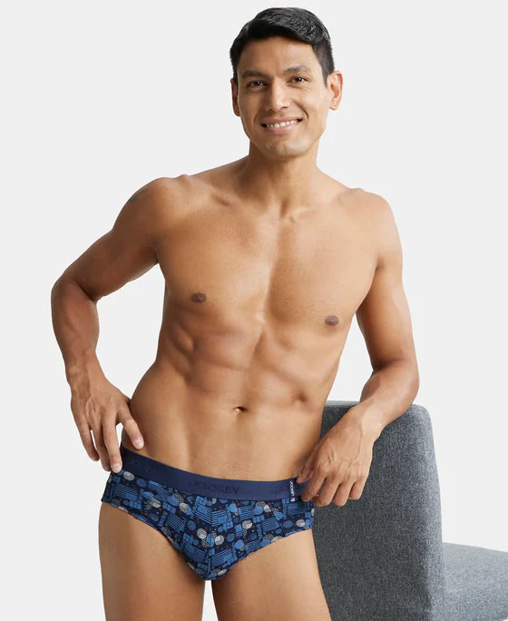 Super Combed Cotton Printed Brief with Ultrasoft Waistband - Seaport Teal