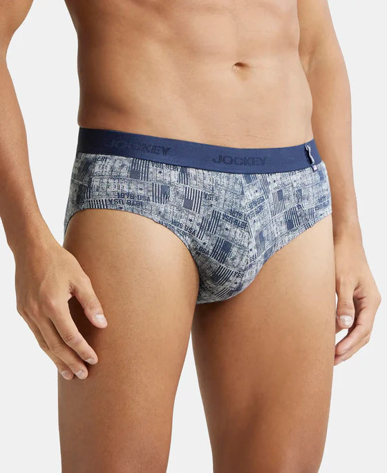 Super Combed Cotton Printed Brief with Ultrasoft Waistband - Seaport Teal