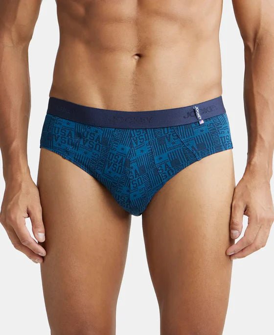 Super Combed Cotton Printed Brief with Ultrasoft Waistband - Seaport Teal