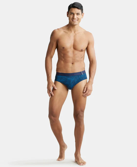 Super Combed Cotton Printed Brief with Ultrasoft Waistband - Seaport Teal