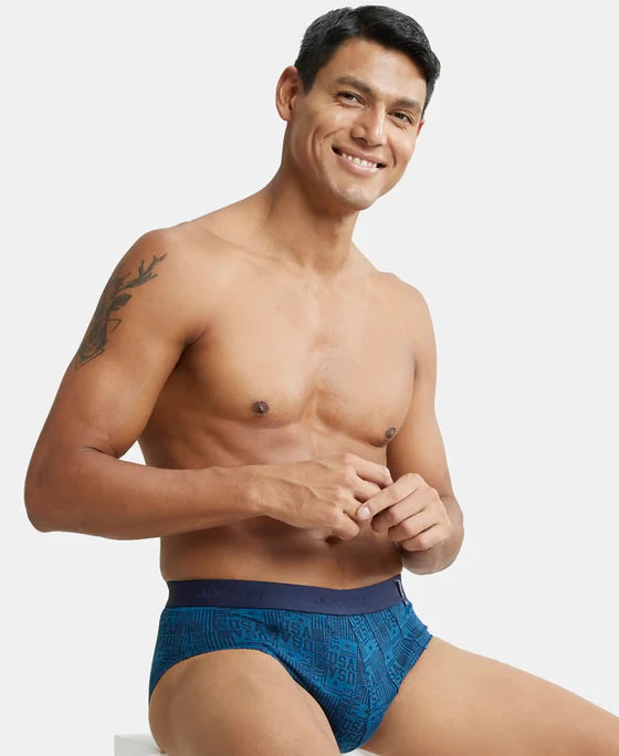 Super Combed Cotton Printed Brief with Ultrasoft Waistband - Seaport Teal