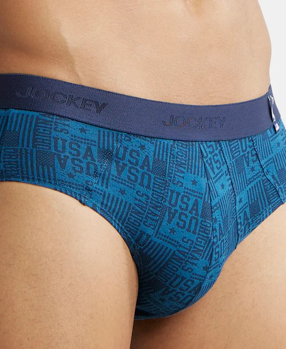 Super Combed Cotton Printed Brief with Ultrasoft Waistband - Seaport Teal